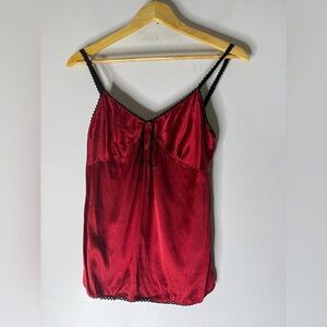 Y2K Express‎ Design Studio Red Silk Black Trim Camisole Small￼